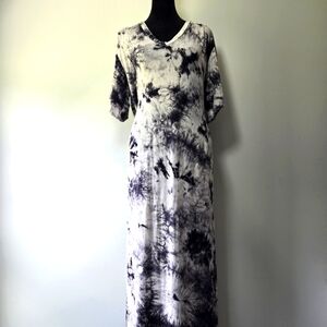 Foolss Swim Suit Cover Tie Dye V Neck Slit Side Maxi Dress